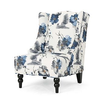 Toddman High-Back Fabric Club Chair in Beige and Blue Floral Print by Christopher Knight Home