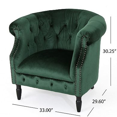 Ashridge Velvet Tufted Club Chair in Emerald Green by Christopher Knight Home