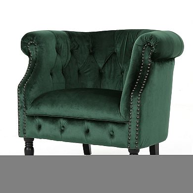 Ashridge Velvet Tufted Club Chair in Emerald Green by Christopher Knight Home
