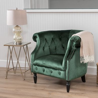 Ashridge Velvet Tufted Club Chair in Emerald Green by Christopher Knight Home