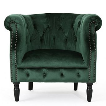 Ashridge Velvet Tufted Club Chair in Emerald Green by Christopher Knight Home