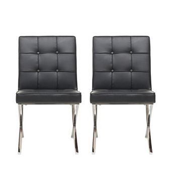 Milania Modern Button Tufted Leather Dining Chairs (Set of 2) by Christopher Knight Home