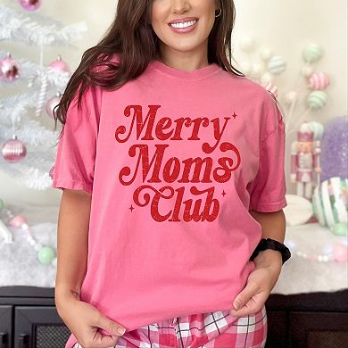 Merry Mom's Club Distressed - Women's Garment Dyed Graphic T-Shirt