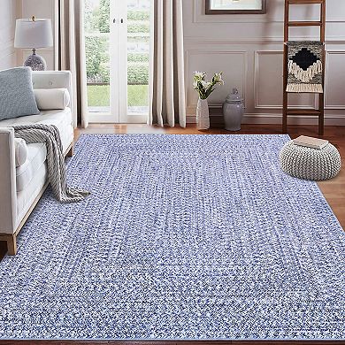 Contemporary Farmhouse Machine Washable Braided Print Throw Rug with Non-Slip Backing