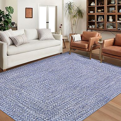 Contemporary Farmhouse Machine Washable Braided Print Throw Rug with Non-Slip Backing