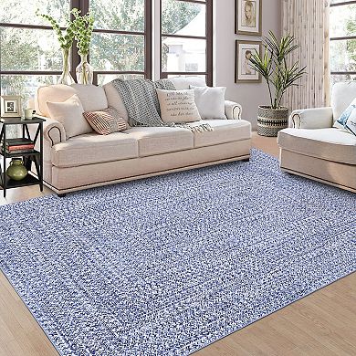 Contemporary Farmhouse Machine Washable Braided Print Throw Rug with Non-Slip Backing