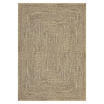 Contemporary Farmhouse Machine Washable Braided Print Throw Rug with Non-Slip Backing
