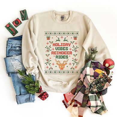 Holiday Vibes Reindeer Rides Ugly Sweater - Women's Graphic Sweatshirt