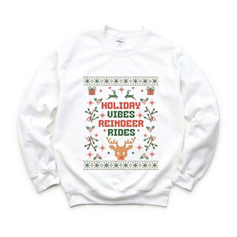 Holiday Vibes Reindeer Rides Ugly Sweater - Women's Graphic Sweatshirt