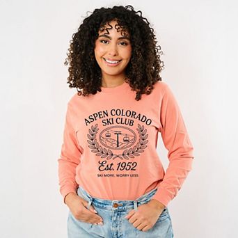 Aspen Colorado Ski Club Laurel Leaves - Women's Garment Dyed Long Sleeve Graphic T-Shirt