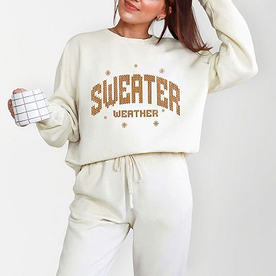 Sweater Weather Knit Print - Women's Lightweight Garment Dyed Sweatshirt