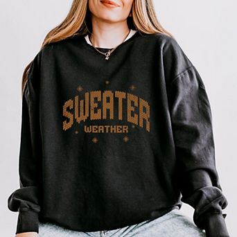 Sweater Weather Knit Print - Women's Lightweight Garment Dyed Sweatshirt