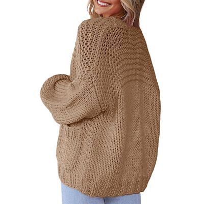 Women's Knitting Open Front Chunky Sweater Thick Long Sleeve