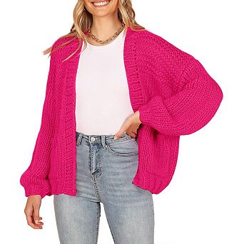 Women's Knitting Open Front Chunky Sweater Thick Long Sleeve Cardigan With Pocket