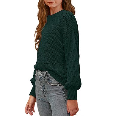 Kids Soft Long Sleeve Pullover Solid Color Sweater Comfortable Fit Tops Girls