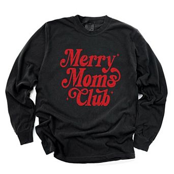 Merry Mom's Club Distressed - Women's Garment Dyed Long Sleeve Graphic T-Shirt