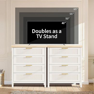 Fluted Tall Dresser, 4-Drawer Storage Cabinet with Modern Wood Design