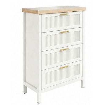 Fluted Tall Dresser, 4-Drawer Storage Cabinet with Modern Wood Design
