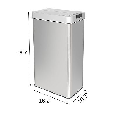 16 Gallon Silver Stainless Steel Slim Motion Sensor Trash Can with Butterfly Lid