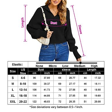 Women Soild Polo V Neck Long Puff Batwing Sleeve Knitwear Pullover Sweater