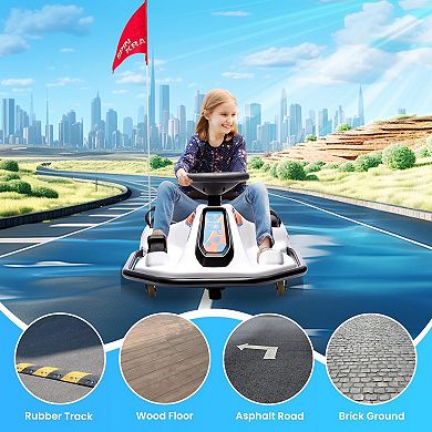 24V Electric Drift Go-Kart for Kids Ages 3-12 with 1:1 Steering Ratio