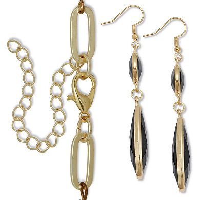 PalmBeach Jewelry Crystal Goldtone Drop Necklace and Crystal Earrings 2-Piece Set