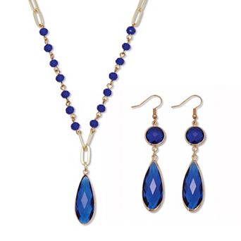 PalmBeach Jewelry Crystal Goldtone Drop Necklace and Crystal Earrings 2 pc Set