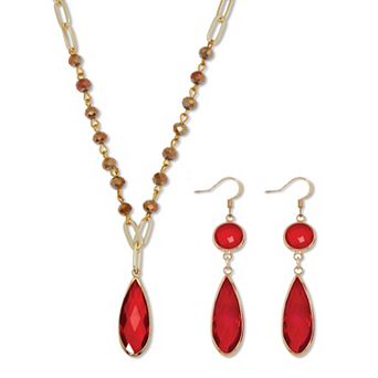 PalmBeach Jewelry Crystal Goldtone Drop Necklace and Crystal Earrings 2 pc Set