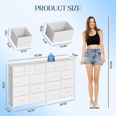 18-Drawer Storage Cabinet, Multi-Material Dresser for Bedroom, Living Room & Hallway