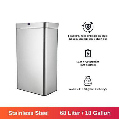 18 Gallon Stainless Steel Rectangular Motion Sensor Trash Can for Kitchen
