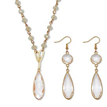 PalmBeachJewelry Crystal Goldtone Drop Necklace and Crystal Earrings 2 pc Set