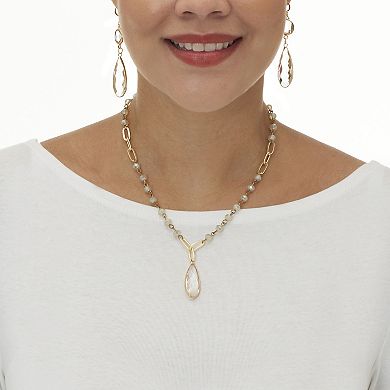 PalmBeachJewelry Crystal Goldtone Drop Necklace and Crystal Earrings 2-Piece Set