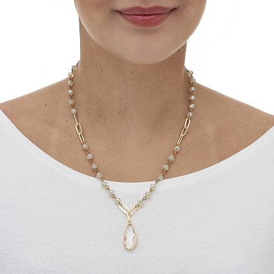 PalmBeachJewelry Crystal Goldtone Drop Necklace and Crystal Earrings 2-Piece Set