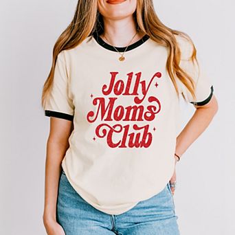 Jolly Mom's Club Distressed - Women's Ringer Graphic T-Shirt