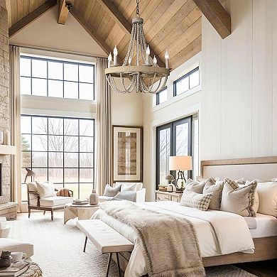 Parrot Unlce Bohemia Driftwood Beaded 6-Light Chandelier Light Fixture