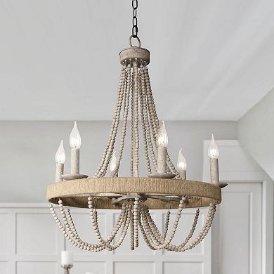Parrot Unlce Bohemia Driftwood Beaded 6-Light Chandelier Light Fixture