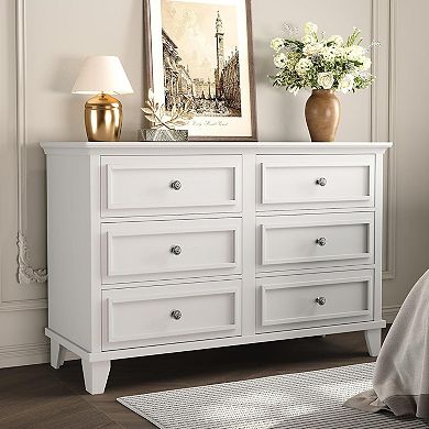 Wide 6-Drawer Dresser, Modern Wood Storage Organizer with Metal Handles