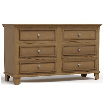 Wide 6-Drawer Dresser, Modern Wood Storage Organizer with Metal Handles