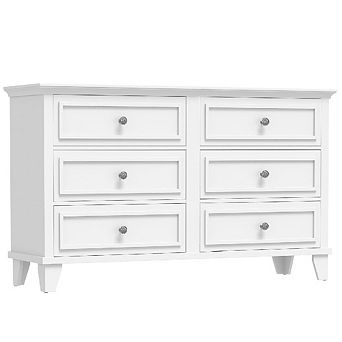 Wide 6-Drawer Dresser, Modern Wood Storage Organizer with Metal Handles