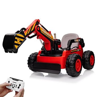 12V Kids Ride-On Excavator Digger Truck, Electric Digging Arm, Remote Control, 4WD, 360° Rotation