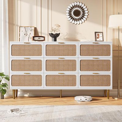 dresser with deep drawers Mioa Rustic Farmhouse Wood Deep 6-Drawer Dresser
