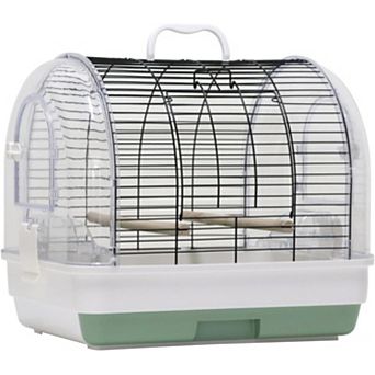 Travel Bird Cage Carrier, Portable Travel Parrot Metal Cage with 2 Perches, 2 Food Bowls and Tray
