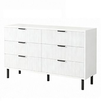 Fluted 6-Drawer Dresser with Anti-Tip, Metal Legs & Handles for Bedroom Living Room