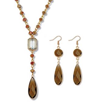 PalmBeachJewelry Smoky Crystal Goldtone Drop Necklace and Crystal Earrings 2 pc Set