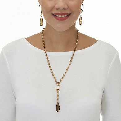 PalmBeachJewelry Smoky Crystal Goldtone Drop Necklace and Crystal Earrings 2-Piece Set
