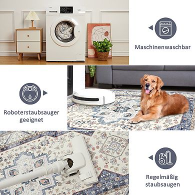 Bohemian Print Area Rug Reversible Foldable Floor Mat with Non-Slip Backing Rugs