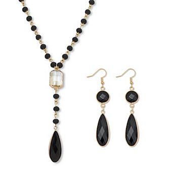 PalmBeach Jewelry Crystal Goldtone Drop Necklace and Crystal Earrings 2 pc Set