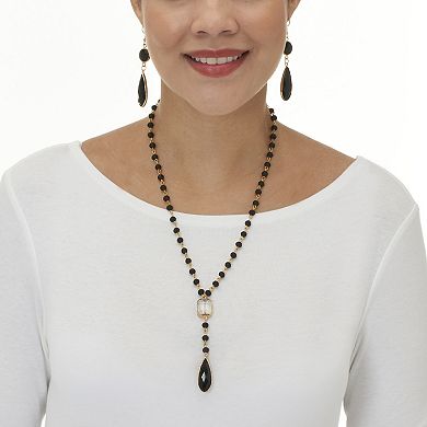 PalmBeach Jewelry Crystal Goldtone Drop Necklace and Crystal Earrings 2-Piece Set