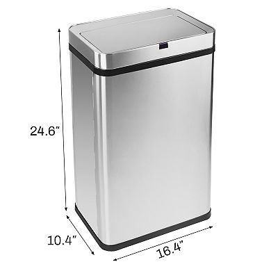 16 Gallon Silver Stainless Steel Motion Sensor Trash Can with Removable and Portable Design