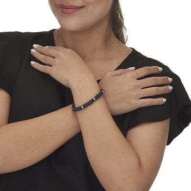 PalmBeach Jewelry Black Disc Beaded Goldtone Hoop Earrings and Stackable Stretch Bracelet Set